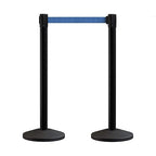 Crowd Control Warehouse CCW Series RBB-100 - Set of 2 Stanchions with Retractable Belts - 11 Foot Blue Belt, Black Post - Retractable Line Barrier, Crowd Control Stanchion