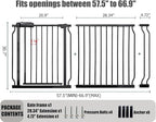 Extra Wide Baby Gate 62-67 Inch, Pressure Mounted Safety Child & Pet Gate - Black Metal - Large Walk Through - Long - for House Doorways & Stairs, 30 Inch Tall