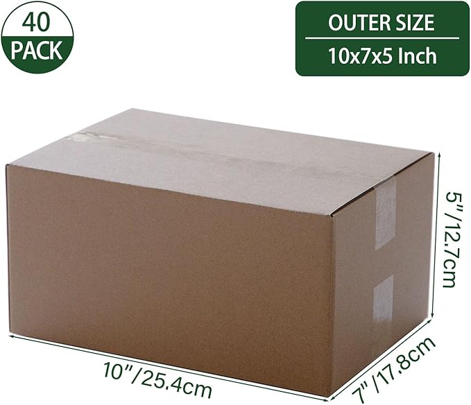 10x7x5 Inches Shipping Boxes Set of 40, Brown Corrugated Cardboard Box Literature Mailer for Packing Small Business