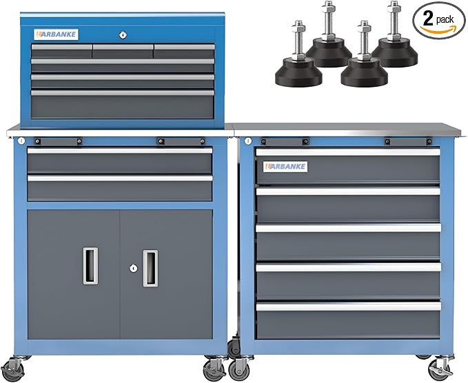 LARBANKE 5-Drawer&8-Drawer Tool Chest combination,with Universal Brake Wheels and Padded Feet,Tool Cabinet with Stainless Tabletop,Rolling Tool Chest Can be Connected Together with Connectiong Buckle