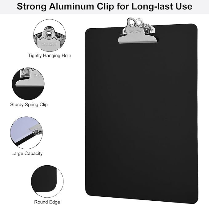 ZCZN Metal Clipboard, 24 Pack Heavy Duty Aluminum Clipboards 12 x 9 Inches, A4 Letter Sizer Document Holder with High Capacity Clip, Suitable for School, Office, Jobsite or Medical Staff, Black