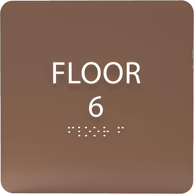 6" X6" Floor 6 Sign - ADA Compliant Tactile Graphics Grade 2 Braille Text Acrylic Wall Signs - Directional Assistance, Floor Number Safety Sign for Office, school Hospital, Apartment