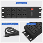 CCCEI Magnetic Heavy Duty Power Strip Surge Protector 20Amp, 12 Gauge High Amp Extension Outlets, Garage Wall Mount 8 Plug Metal Power Strip. 10FT, Black, 5-15P Adapter 6-20R T-Slot 20a for Appliance