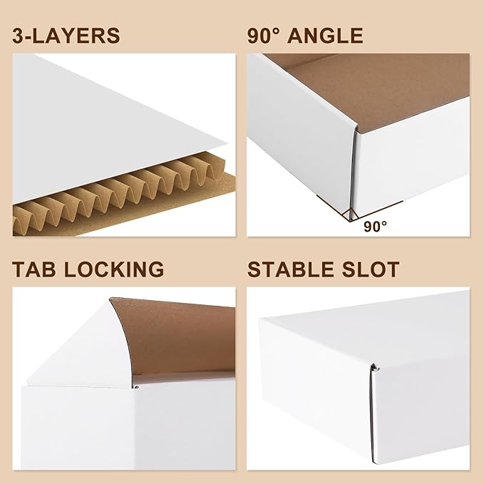 11x8x4 Inches Shipping Boxes Set of 25, White Corrugated Cardboard Box, Mailer Boxes for Small Business