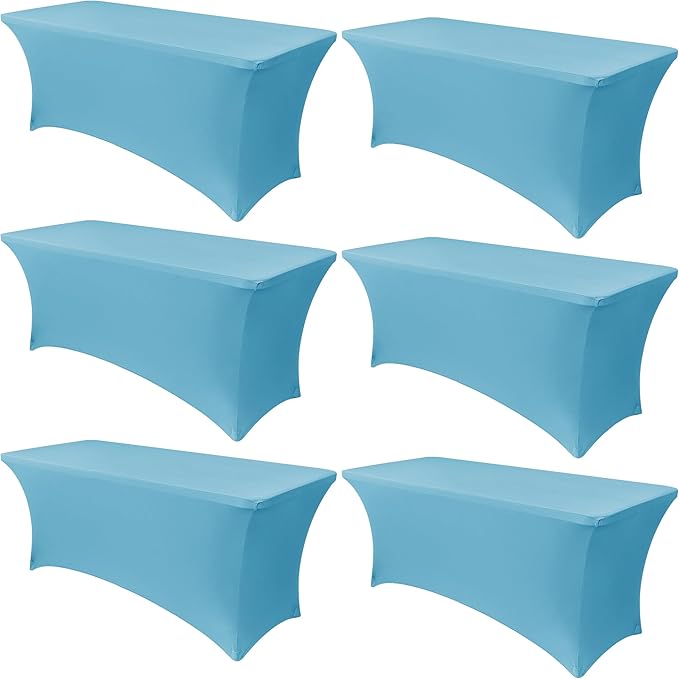 Obstal 6 Pack Stretch Spandex Table Covers for 6 Foot Tables - 6 FT Rectangular Fitted Tablecloth Protector for Wedding, Banquet, Party (Light Blue, 72'' Length x 30'' Width x 30'' Height)