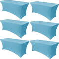 Obstal 6 Pack Stretch Spandex Table Covers for 6 Foot Tables - 6 FT Rectangular Fitted Tablecloth Protector for Wedding, Banquet, Party (Light Blue, 72'' Length x 30'' Width x 30'' Height)