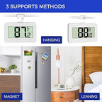 Mini Refrigerator Fridge 2 Pack Digital Freezer Thermometer Waterproof Room Thermometer with Hook, Large LCD Display
