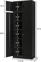 BESFUR Metal Storage Cabinet 87" H,Tall Locking Storage Cabinets with Top Cabinet and 4 Adjustable Shelves for Home Office, Garage,School, Apartment, Warehouse, Utility Room，Black