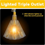EP 12 Ft 12 Gauge Heavy Duty Extension Cord, 15A 125V 1875W, 3 Outlet Indoor/Outdoor Power Cord with Lighted End, 12/3 SJTW Weatherproof Yellow, UL Listed