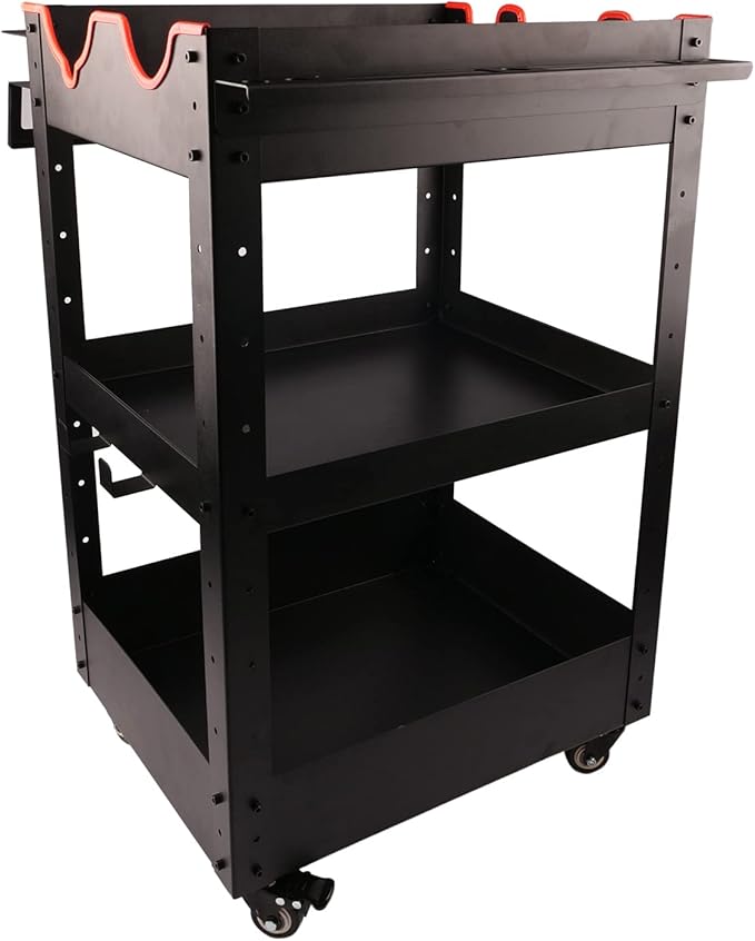 Maxshine Premium Rolling Detailing Cart (22.05"D x 23.62"W x 31.5"H) - 3 Tier Rolling Utility Tool Cart (Black) -Easy Assembly - Organizer for Detailers' Garage, Workshop, Repair Shop, or Tool Storage