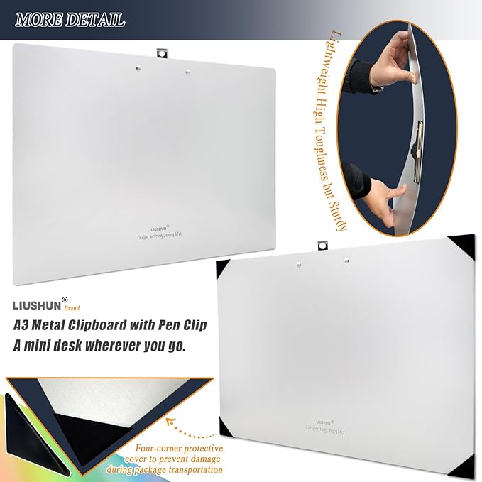 Aluminum 11x17 Clipboard Metal Stainless Hangable Clipboards Art Pen Holder Extra Large Clip Board for Business Medical Professionals Workshop (Silver, A3-SingleClip)