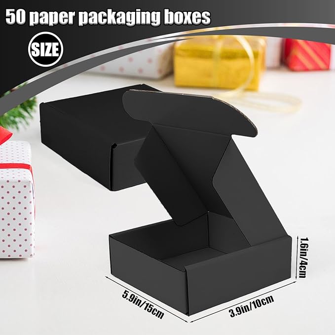 Small Shipping Boxes, 50 Pack Cardboard Box Corrugated Mailer Boxes Small Corrugated Boxes For Shipping Packaging Craft Gifts Giving Products, 6 x 4 x 1.6 Inches (Black)
