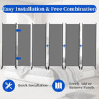 Room Divider 6FT Room Partition with Lockable Wheels, (Thicked Metal Base) Room Dividers, Freestanding Indoor Folding Privacy Screens, Portable Fabric Wall Divider for (Grey, 132"- 6 Panel)