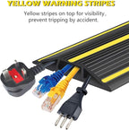 20Ft Cord Covers for Wires on Floor, 3-Channel Floor Cord Cover with Anti-Slip Base & Yellow Warning Strips, Extension Cord Covers for Floor, Ideal for Home, Office, Outdoor Use