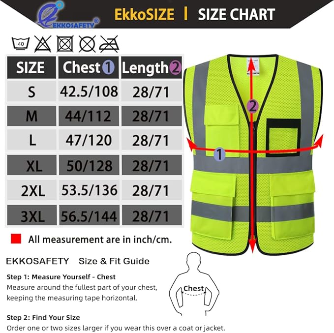 Hi Vis Reflective Safety Vest for Men Women Mesh Class 2 High Visibility Vest with Pockets,Meets ANSI/ISEA Standards(EK170-Mesh-Yellow-L)