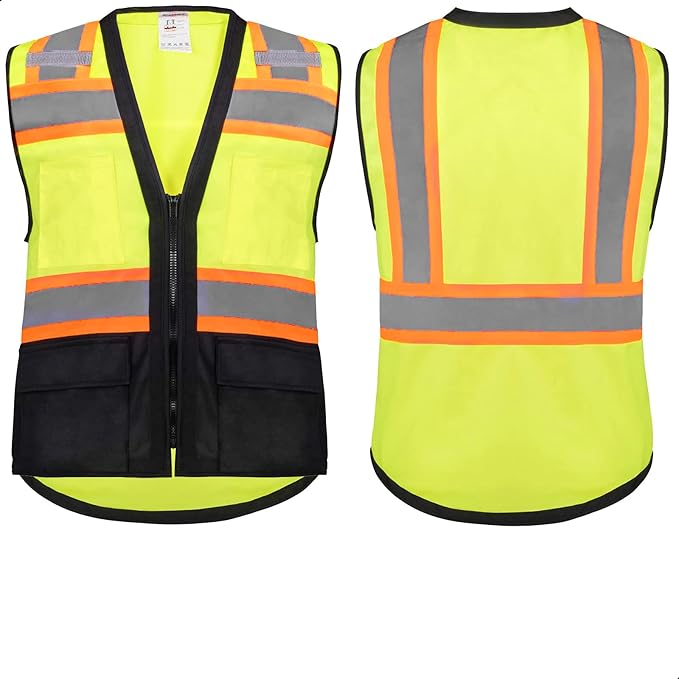 ProtectX 6 Pockets High Visibility Safety Vest for Men Women Class 2 Reflective Hi Vis Work Construction Vest