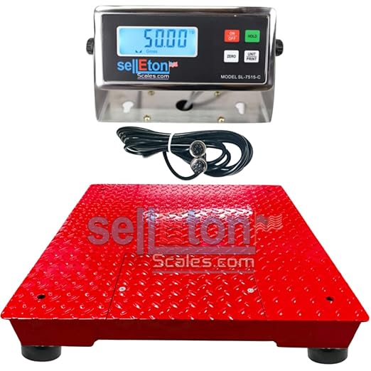 SellEton SL-700-2x2-5K 24" x 24" (2' x 2') Industrial Floor Scale with Capacity of 5000 lbs 1 lb - Red