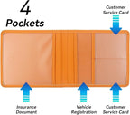 Car Registration and Insurance Holder, Premium Pu Leather Vehicle Glove Box Organizer - for Driver License, Cards & Essential Documents (S-Orange)