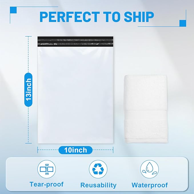 50 Pcs Poly Mailers Shipping Bags 10x13 Inch Packaging Clothes Polymailers Envelopes Mailing Package Self Seal Shipping Envelopes Waterproof Poly Bags Small Business Supplies Package White