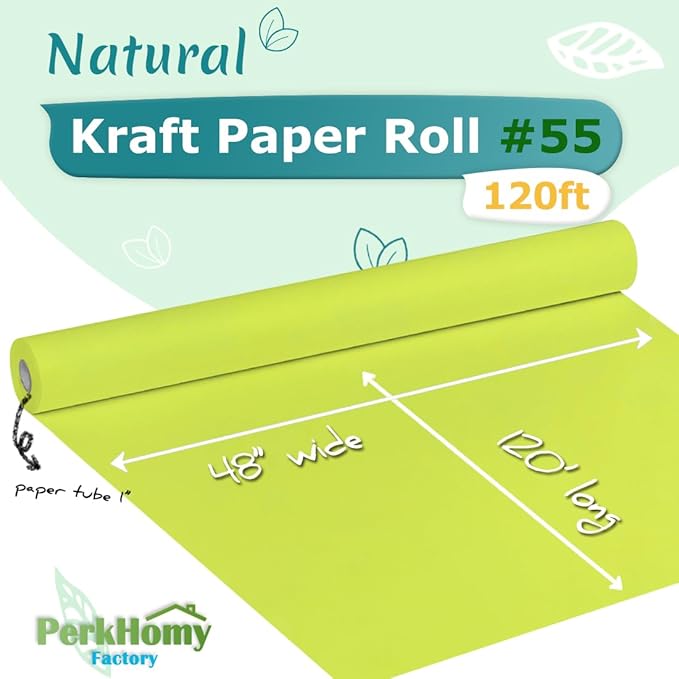 PerkHomy 48" x 1,440" (120') Neon Green Kraft Paper Roll for Craft Bulletin Board Paper Art Table Covering Crafting Gift Wrapping Bouquet Packing Parcel 80GSM 55LB (Neon Green, 48" x 120')