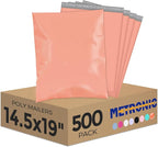Metronic Poly Mailers 14.5X19 500Pack, Strong Adhesive Shipping Envelopes for Clothing, Waterproof Shipping Bags for Small Businesses, Flexible Mailers Poly Bags Packages Bags, Peach Pink