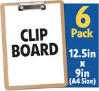 6 Pack Clipboards, Clipboards for Classroom, Letter Size (9 x 12.5 Inch) Wooden Clipboard, Hardboard Office Clipboard, Classroom Supplies