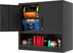 Garage Wall Cabinet Metal Storage Cabinet with Lock Wall Mounted Heavy Duty Steel Tool Cabinet with Door and Shelf Hanging Cabinet for Garage Warehouse Bathroom Kitchen,Assembly Required