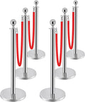 6PCS Stainless Steel Stanchions Post w/ 4 Red Velvet 5ft Carpet Ropes - Hollow Base for Red Carpet Queue - Crowd Control Barriers Ideal for Party, Wedding, Hotels, Exhibitions - Silver