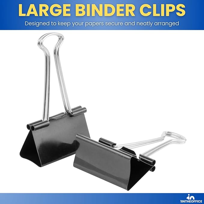 1InTheOffice Large Binder Clips, Paper Clamps, Paper Binder Clips, 1" Capacity, Metal, Black, 24 Pack