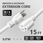 15 FT 12 Gauge Extension Cord Outdoor, Heavy Duty Weatherproof & Flame Retardant Black 3 Prong Power Cord, Outside for Garden & Lawn, 15 Amps 1875 Watts 125 VAC 12AWG SJTW, UL Listed
