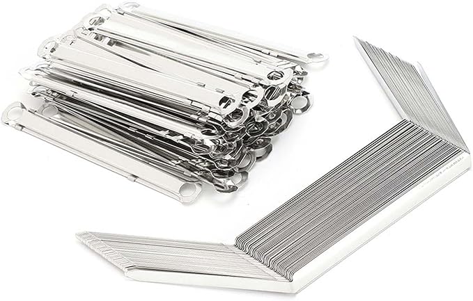 File Fasteners 2 - Hole Iron Clips 50pcs, 80mm Hole Pitch, Durable Metal Paper Prong Fastener - Holds 350 Sheets, Rust, Easy Document Binding