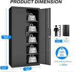 Metal Garage Storage Cabinet with Lock, 72" Tall Steel Storage Locker with 4 Adjustable Shelves, Heavy Duty Metal Cabinet for Garage, Office, Home, Black