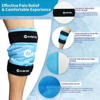 Knee Ice Pack Wrap 14.7" x 10.4", Reusable & Flexible Gel Cold Pack for Leg Injuries, Swelling, Replacement Surgery, Hot & Cold Compress Knee Ice Wrap for Arthritis, Post-Surgery Recovery