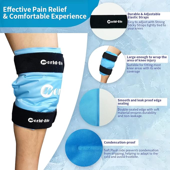 Knee Ice Pack Wrap 14.7" x 10.4", Reusable & Flexible Gel Cold Pack for Leg Injuries, Swelling, Replacement Surgery, Hot & Cold Compress Knee Ice Wrap for Arthritis, Post-Surgery Recovery