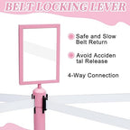 Therwen 6 Pack Heavy Duty Crowd Control Stanchions 9.8 ft Stainless Steel Stanchion Set with 6 Safety Barrier Post Retractable Belt and 1 Sign Holder Crowd Control Barrier(White Belt,Pink)