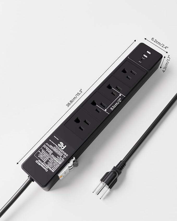 4-Outlet GFCI Power Strip with 4 USB Ports (2 USB-C), 6FT Heavy Duty Surge Protected Extension Cord, 15A/1875W, Wall Mountable Outlet Extender for Garden, Office, Pressure Washer, Lawn