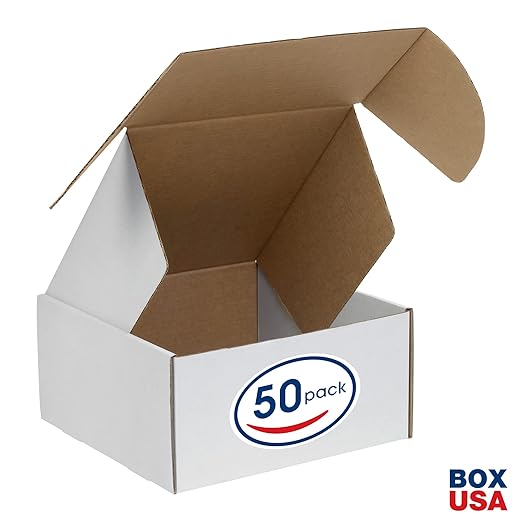 BOX USA 12" Deluxe Shipping Boxes 12"L x 12"W x 6"H, 50-Pack - White Box Mailers for Packaging, Storage, Gifts or Bulk Business Orders