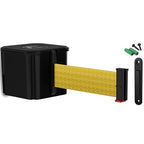 WM412 Retractable Belt Wall Mounted Smooth Black Crowd Control Barrier and Receiving End, 15' Yellow Belt