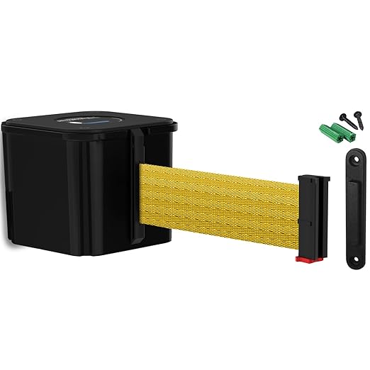 WM412 Retractable Belt Wall Mounted Smooth Black Crowd Control Barrier and Receiving End, 20' Yellow Belt