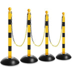 Amylove Plastic Stanchion Post Set, Traffic Warning Line Stanchion Crowd Control Safety Barriers Driveway Barrier with 5 Chains and 10 S Hooks for Outdoor Indoor Parking(Yellow Black,4 Pcs)