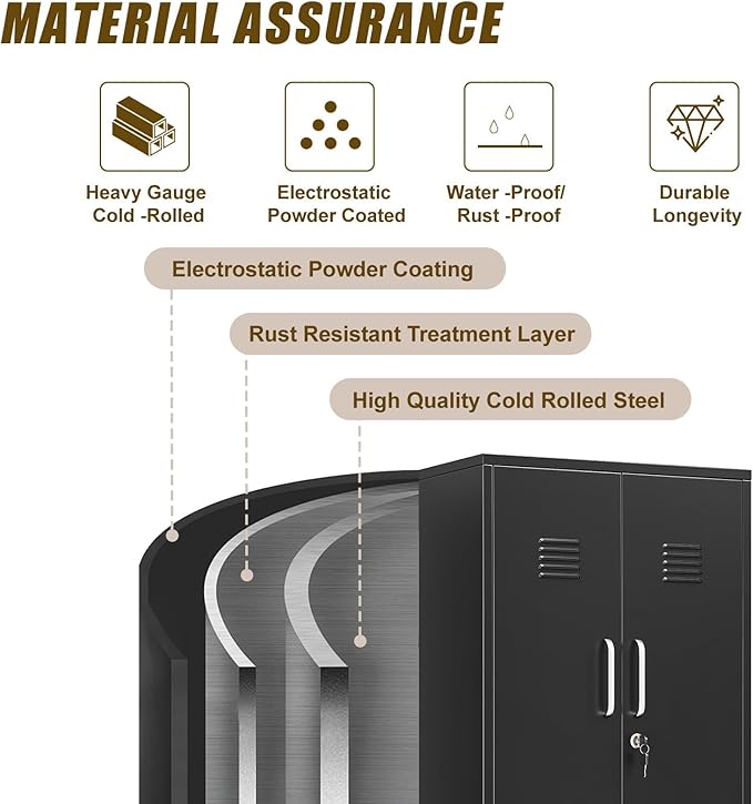 Metal Locker Cabinet, 27" W Bathroom Storage Cabinet, Vertical Steel Storage Cabinet with Locking Door and 3 Adjustable Shelves, Garage Tool File Lockers for Home Office, Garage, Bathroom, Black