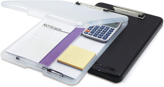 OFFIDIX Clipboard Storage Box,Plastic Paper Holder Storage Clip Board Ideal for School,Letter Size Slim-Case Home and Office Use Memo Clipboard,Black