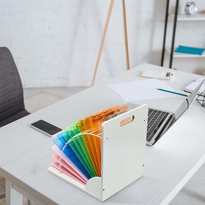 Sintuff 2 Pcs Clipboard Holder Wood Metal Clipboard Organizer White Clipboard Stand Clipboard Storage Rack for Classroom Office School Teacher Desk File Organization Supplies, Assembly Required