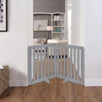 unipaws 24”H Free Standing Pet Gate for Dog Cat, Wooden Dog Gates for Doorway, Stairs, Step Over Foldable Pet Fence for The House, Expandable Doggy Barrier, Indoor Use, Grey