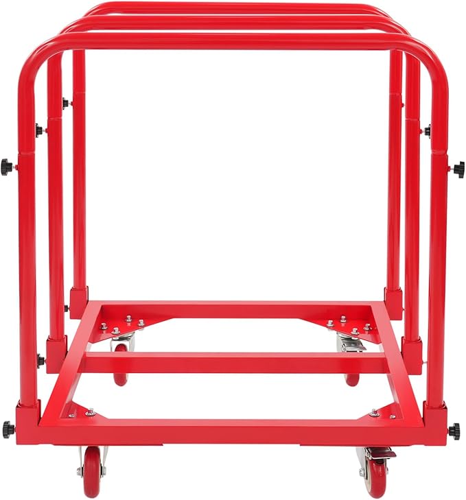 Steel Panel Truck, 1,400lbs Heavy Duty Lumber Drywall Dolly Cart with 4" Swivel Casters, Table Dolly with Crossbeam & 3 Side Handrails for Garage, Home, Warehouse, 31" L X 28" W X 35" H (Red)