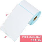 L LIKED 5000 PCS 4"x 6" Direct Thermal Labels White Perforated Shipping Labels, 250 per Roll, Pack of 20 Rolls - Commercial Grade