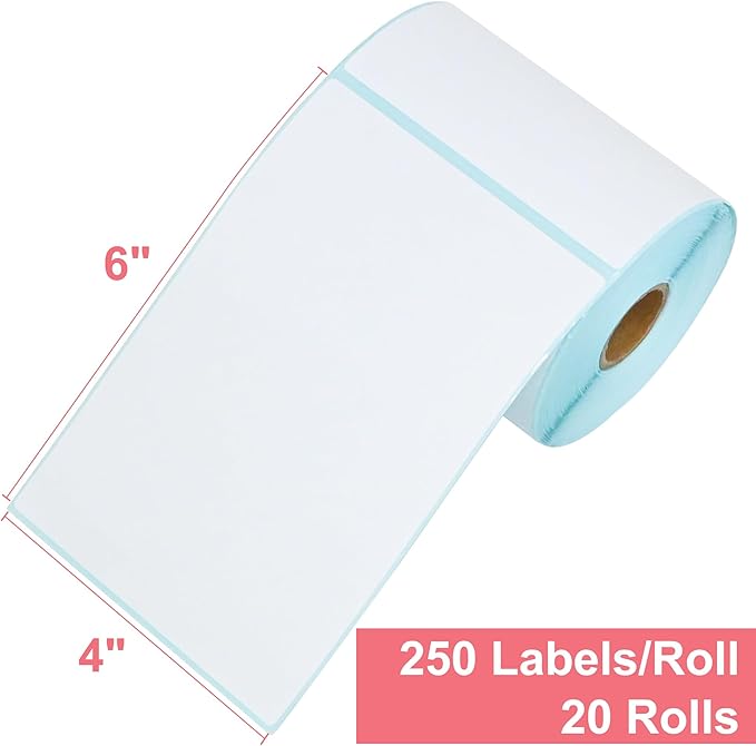 L LIKED 5000 PCS 4"x 6" Direct Thermal Labels White Perforated Shipping Labels, 250 per Roll, Pack of 20 Rolls - Commercial Grade