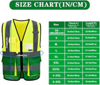 4XL 5XL Yellow green High Visibility REFLECTIVE WORK Safety Vest with zipper Reflective Strips 7 Pockets