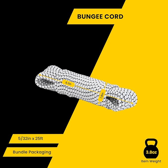 Bungee Cord Elastic Shock Cord 5/32" x 25' Bungee Rope for DIY, Tie Downs, Kayak and Outdoor - White&Black