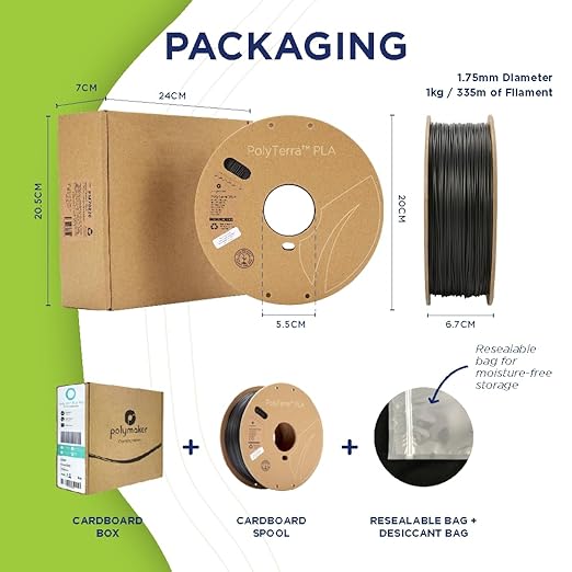 Polymaker Matte PLA Filament Cotton White 1.75mm 1kg 3D Printing Filament, PolyTerra 3D Printer PLA Filament